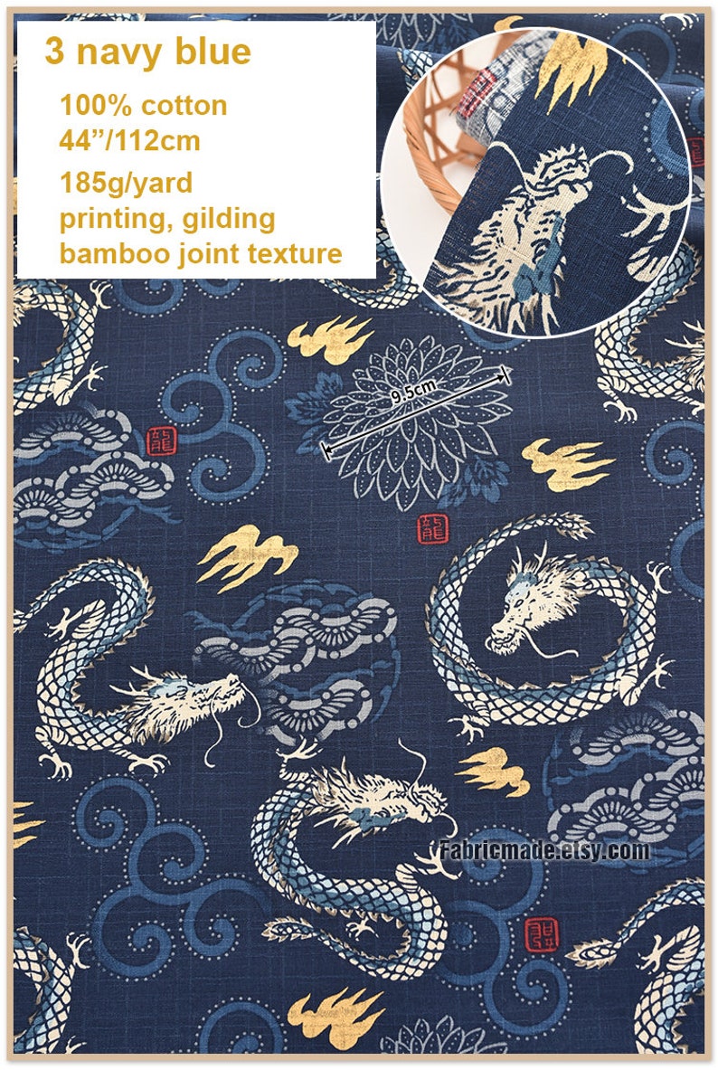Bamboo Joint Japanese Cotton Fabric Vintage Dragons Lightning Etsy