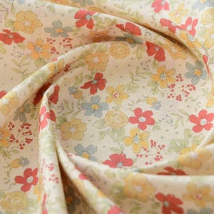 Little Red Yellow Flower Cotton Shabby Chic Fabric - 1/2 yard