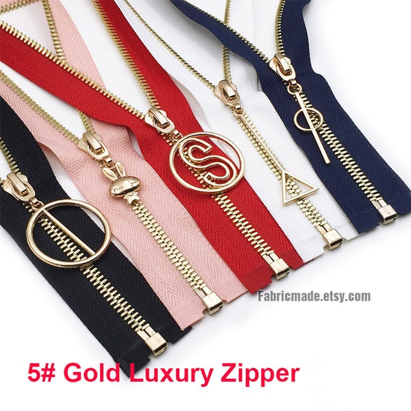 Luxury #5 Gold Teeth Zippers, White Black Red Pink Navy Metal Zippers For Jackets & Chaps BRASS Separating - Select Color and Length