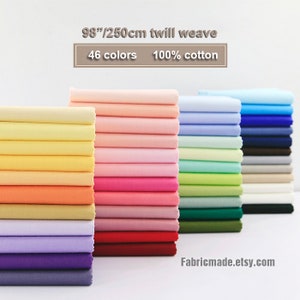 46 colors- 98" 250cm Wide Solid Cotton Fabric, Twill Weave Cotton Fabric Solid Cotton Collection - 1/2 yard