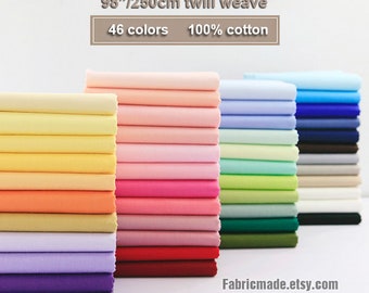 46 colors- 98" 250cm Wide Solid Cotton Fabric, Twill Weave Cotton Fabric Solid Cotton Collection - 1/2 yard