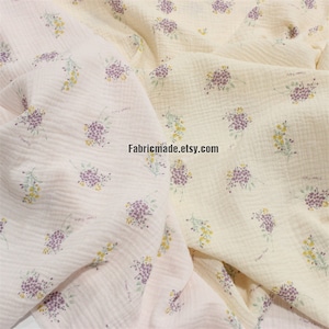 Lavender Floral Double Gauze Cotton Crinkle Gauze Fabric For Kids Quilting Clothing - 1/2 yard