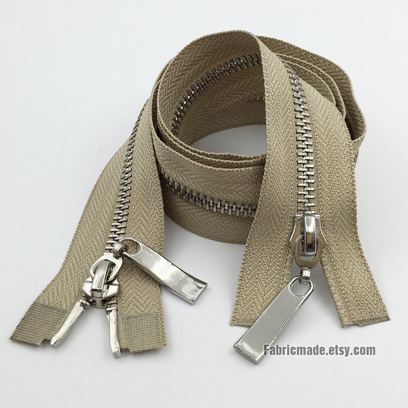 No. 5 Metal Two Ways Zipper Silver Teeth in Black Khaki Army