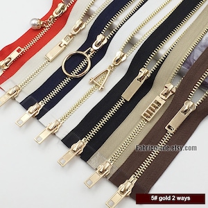 Luxury 80-120cm Gold Teeth Zippers, Two Ways Metal Zippers For Jackets & Chaps #5 BRASS Separating - Select Color and Length
