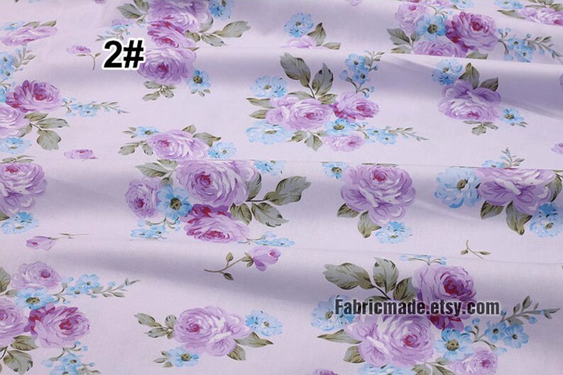 Shabby Chic Purple Floral Cotton Fabric, Lilac Flower Print, 1/2 Yard ...