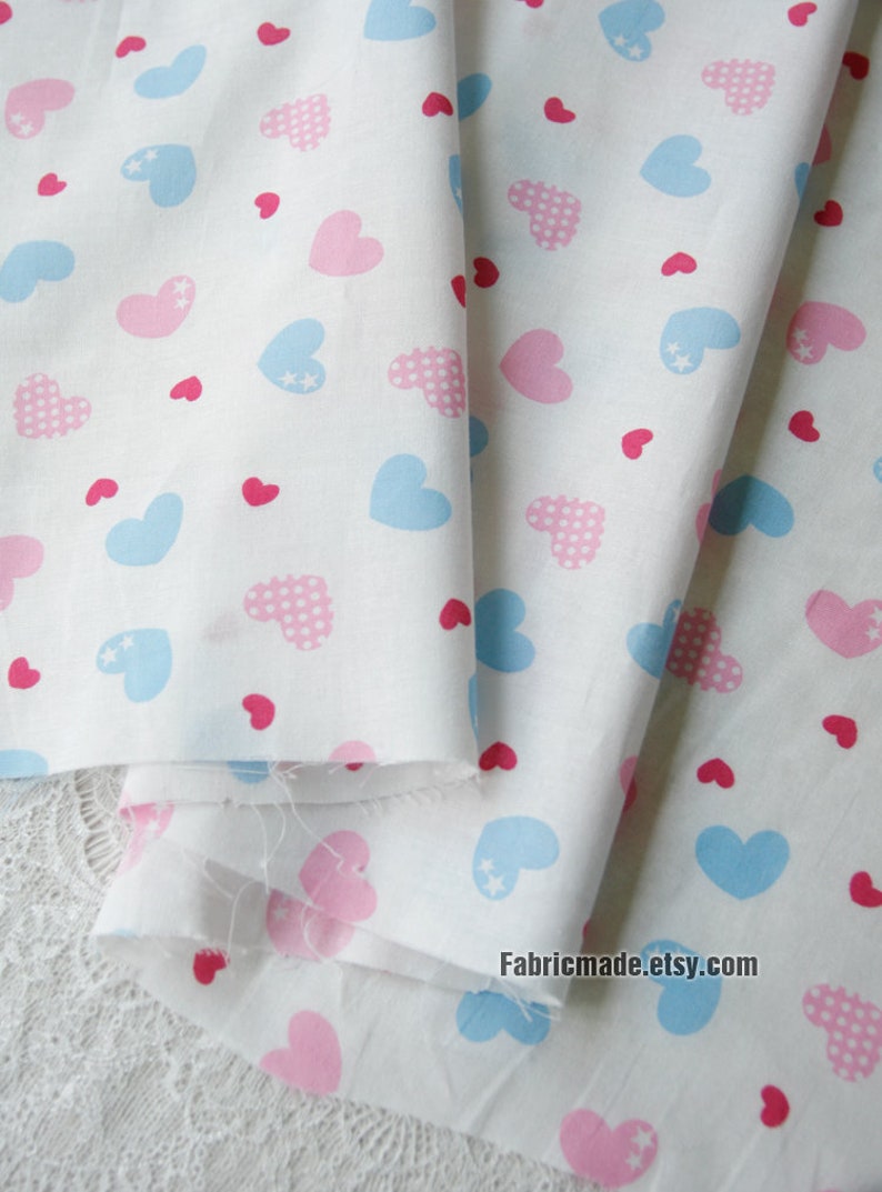 Pink Blue Flower Love Heart Cotton Fabric 1/2 yard image 6