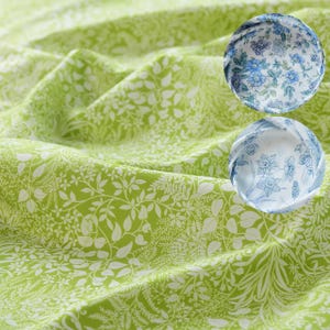 Green Blue and White Flower Cotton Fabric For Quilting Dress Craft- 1/2 yards