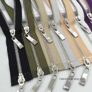 No. 5 Metal Two Ways Zipper Silver Teeth In Black Khaki Army Green Grey Gray White- 80-120cm length