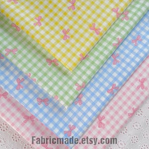 Tela de algodón vichy con lazos – Material de acolchado pastel, 1/2 yarda