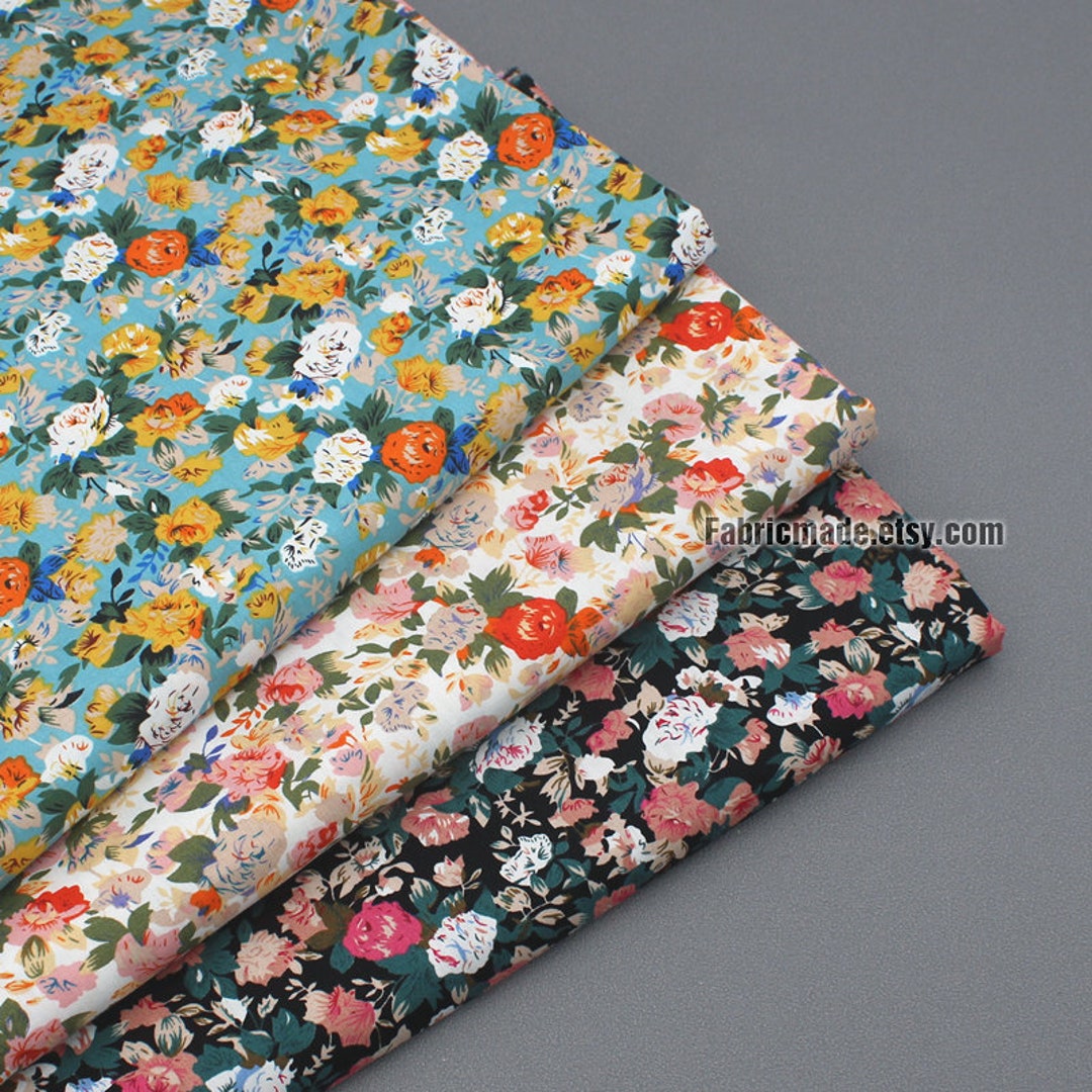 Shabby Chic Flower Cotton Black White Green Cotton Rose Floral Fabric 1 ...