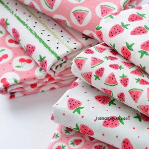 Red Watermelon Pink Strawberry Floral Polka Dots Cotton For Nursery Girl's Dress-1/2 yard