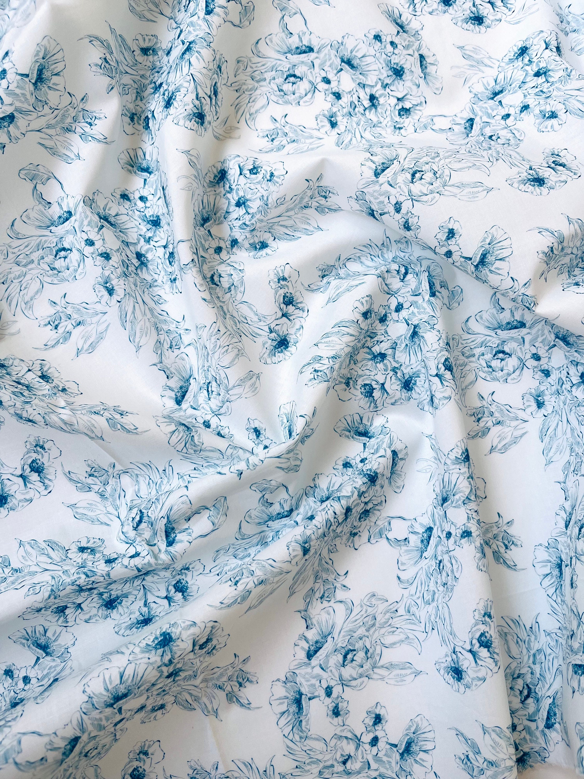 One Yard Blue and White Flower Cotton Fabric Fabric by the - Etsy