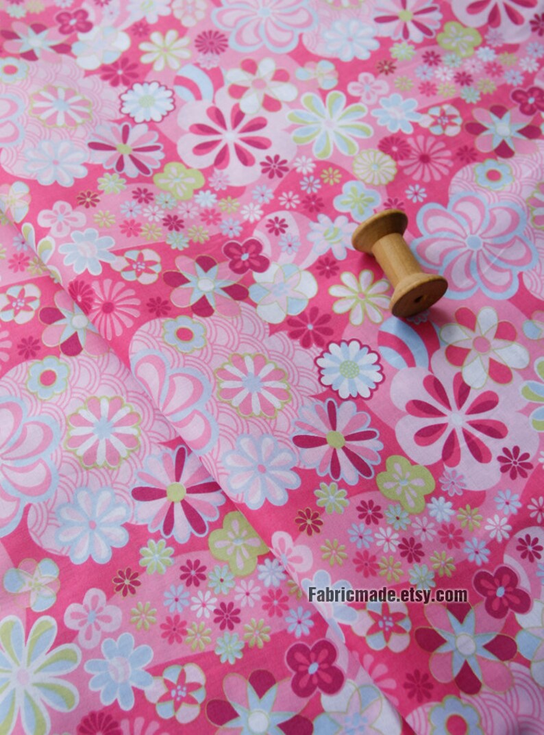 Pink Blue Flower Love Heart Cotton Fabric 1/2 yard 1 pink floral