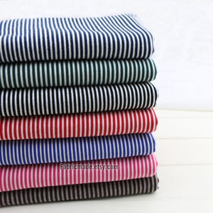 2mm Pin Stripes Fabric White Red Green Blue Brown White Stripe Baby Jersey Knit Cotton Fabric- 1/2 Yard