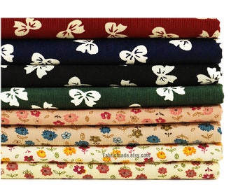Little Floral Bows Corduroy Cotton On Yellow Navy Blue Black Red Flower Cotton - 1/2 Yard