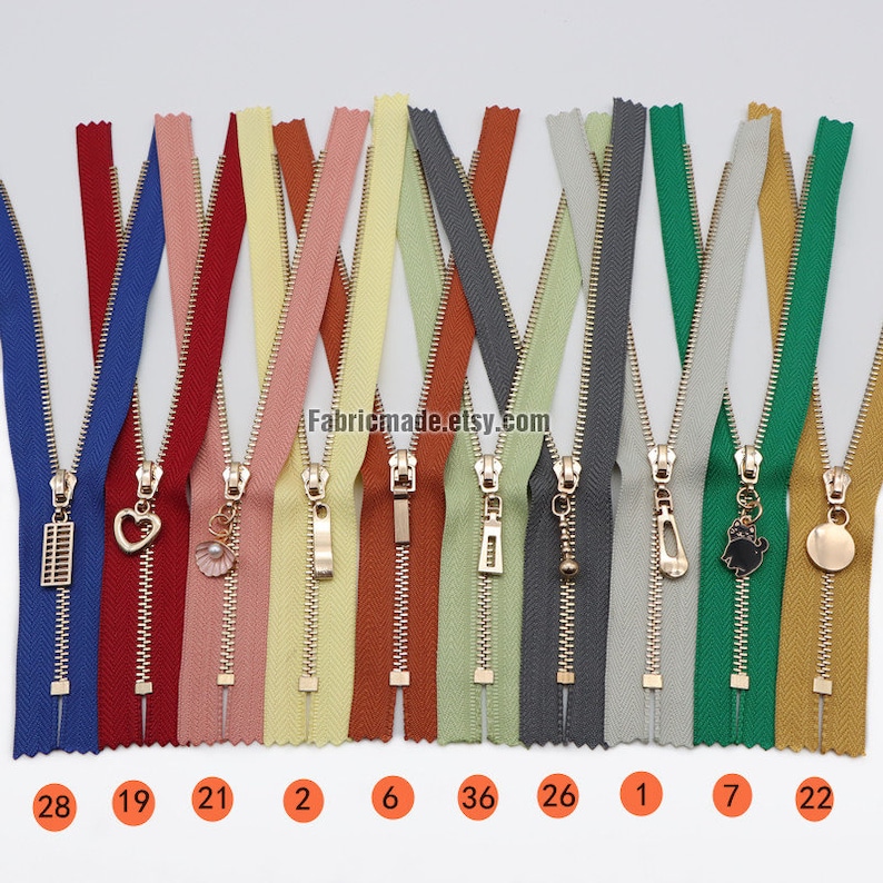 2 pcs 625 Gold Teeth Zippers,3 BRASS Closing End 43 Colors and Length choose image 7
