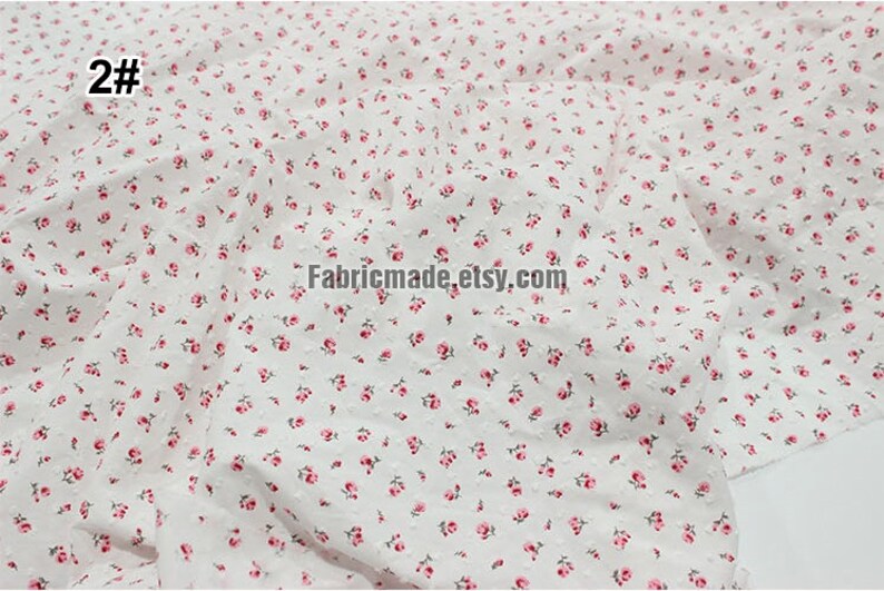 Tiny Pink Rose Cotton Fabric Jacquard Dots In White 1/2 yard 2#