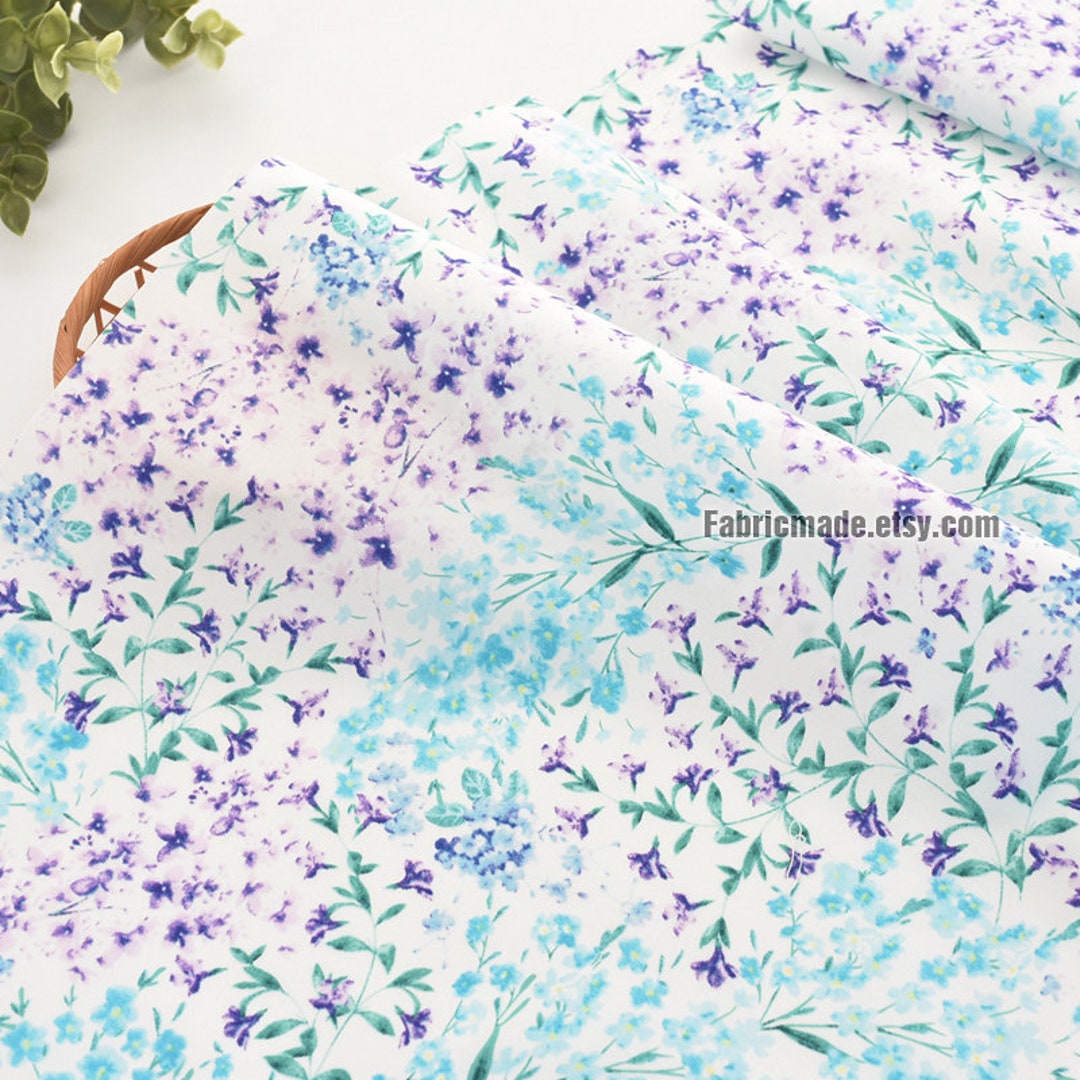 Floral Cotton Fabric Purple Blue Pink Flower Cotton for Girls - 1/2 ...