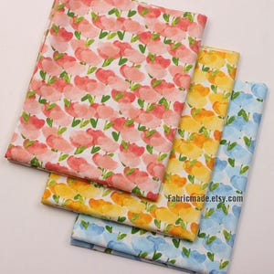 Shabby Chic Tulpe Blumen Baumwollstoff, Blau Gelb Rosa Tulpe Blume Coordinating Cotton- 1/2 Yard