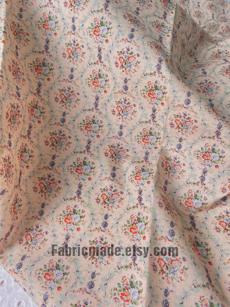 Tiny Floral Garland Round Stripes Flower Cotton Fabric - 1/2 yard image 4