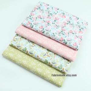 Pink Green Yellow Floral Cotton Fabric Twill Weave - 1/2 Yard