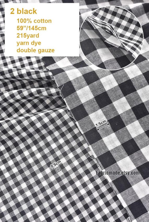 Yarn Dye Plaid Red Black White Check Gingham Double Gauze Cotton- 1/2 yrd