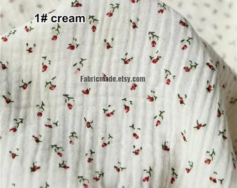 Mini Red Yellow Floral Double Gauze Cotton Fabric for Kids- 1/2 yard