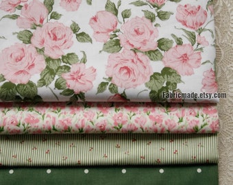 Pink Peony Rose Floral Cotton Fabric Shabby Chic Fabric Large Flower Cotton- 1/2 yard