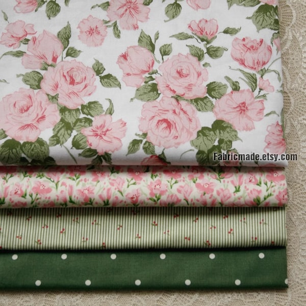 Pink Peony Rose Floral Cotton Fabric Shabby Chic Fabric Large Flower Cotton- 1/2 yard