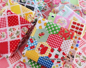 Cartoon Animal Cherry Cotton Fabric, Patchwork Style, Sewing Craft (1/2 Yard)