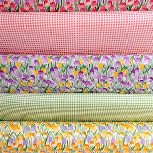 Pink Yellow Purple Tulip Floral Quilting Cotton Fabric- 1/2 yard