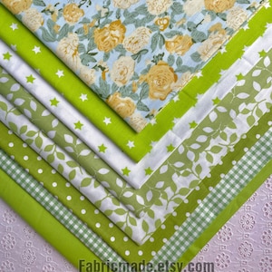 Fat Quarter Bundle / Spring Green Bundle Fabric / Quilting Fabric Bundle/ Light Green Fabric - 8 Bundle each 20&quot;X30&quot;