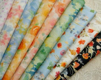 Pastel Floral Watercolor Flower Cotton Fabric for Summer Dress-  1/2 yard