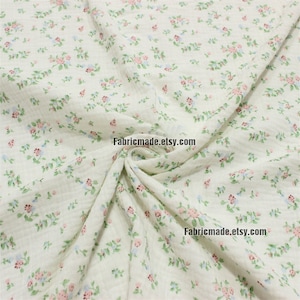 Little Red Floral Garden Double Gauze Cotton, Floral Print Swaddle Fabric, Muslin material- 1/2 yard