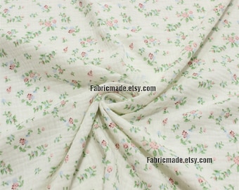 Floral Print Double Gauze Cotton Fabric, Soft Muslin, 53" Wide (1/2 Yard)