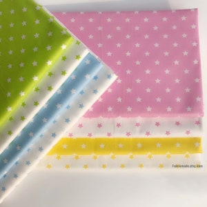 Stars Cotton Fabric Green Blue Pink Yellow Stars 100% Cotton 1/2 yard 18"x63"