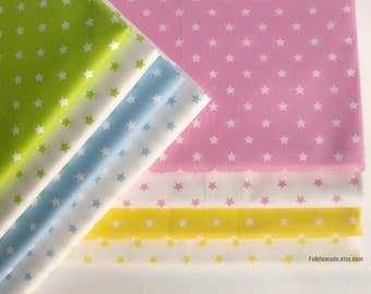 Stars Cotton Fabric Green Blue Pink Yellow Stars 100% Cotton 1/2 yard 18"x63"