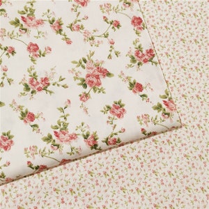 Red Rose Flower Cotton Fabric, Tiny Small Floral, Quilting Clothing Fabric - 1/2 Yard