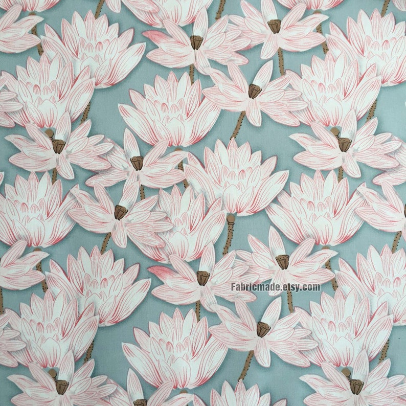 Floral Cotton Fabric Pink Water Lily Flower Cotton Fabric on Etsy