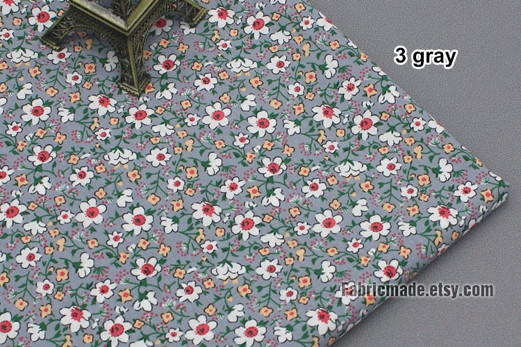 Little White Flower Cotton Fabric in Pink Navy Blue Yellow Green- 1/2 ...