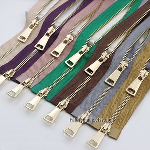 34 colors Long Gold Teeth Heavy Zippers, Two Ways Metal Zippers For Jackets & Chaps 5 BRASS Separating Select Color and Length image 3