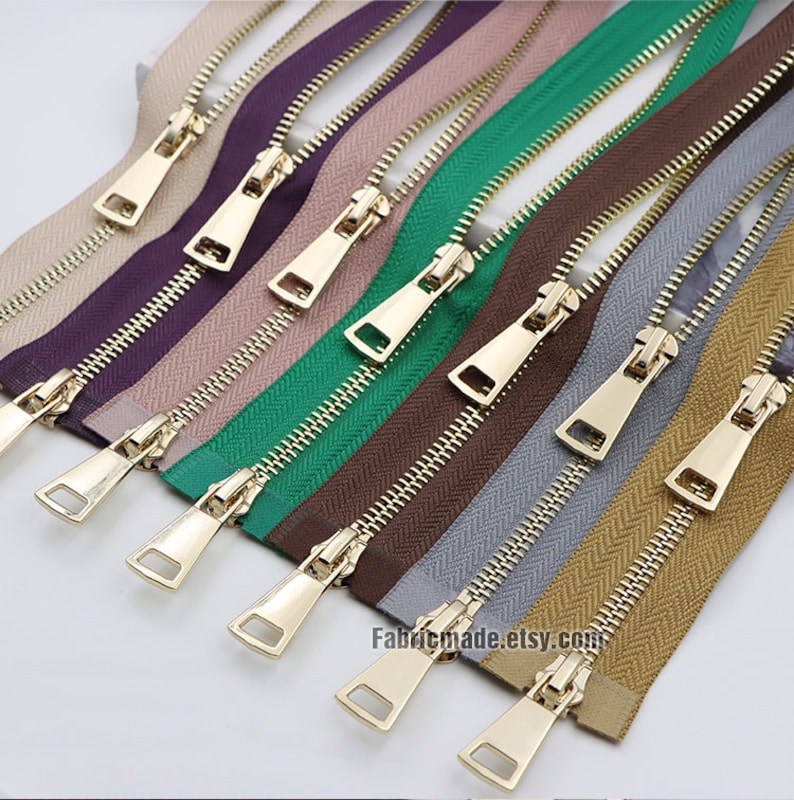 34 colors Long Gold Teeth Heavy Zippers, Two Ways Metal Zippers For Jackets & Chaps 5 BRASS Separating Select Color and Length image 3