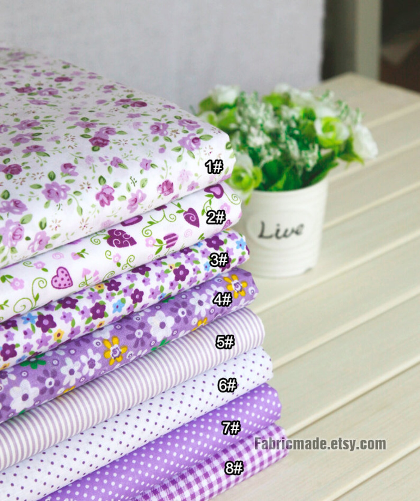 Purple Fabric/ Lilac Purple Cotton Fabric/ Purple Flower Plaid Etsy