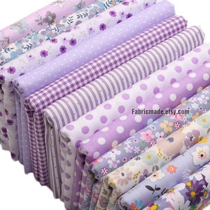 Purple Cotton Collection Lilac Flower Polka Dots Solid Cotton Fabric- 1/2 yard
