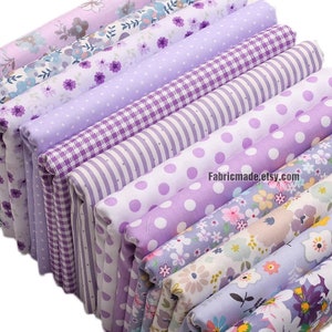 Purple Cotton Collection Lilac Flower Polka Dots Solid Cotton Fabric- 1/2 yard