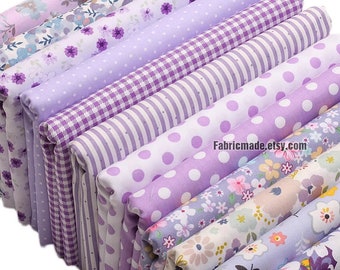 Purple Cotton Collection Lilac Flower Polka Dots Solid Cotton Fabric- 1/2 yard