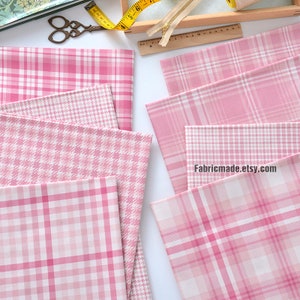 Pink Plaid Cotton Fabric, Digital Print Tartan Check Fabric- 1/2 Yard