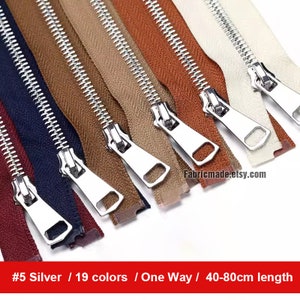 19 couleurs - longues fermetures à glissière épaisses en argent, fermetures à glissière métalliques unidirectionnelles pour vestes et jambières en laiton n° 5 - Sélectionnez la couleur et la longueur