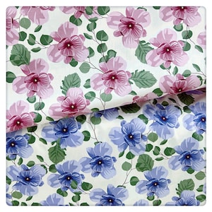Pastel Pink Blue Yellow Floral Cotton Fabric - 1/2 yard