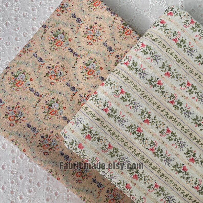 Tiny Floral Garland Round Stripes Flower Cotton Fabric - 1/2 yard image 2